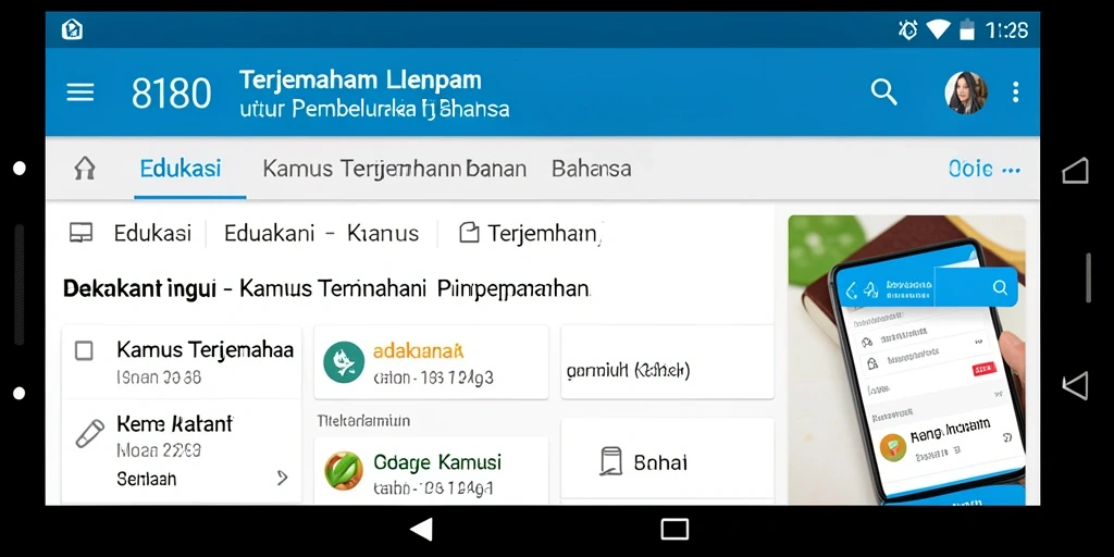 Antarmuka pengguna aplikasi Kamus Terjemahan 8180 yang menarik dan interaktif.