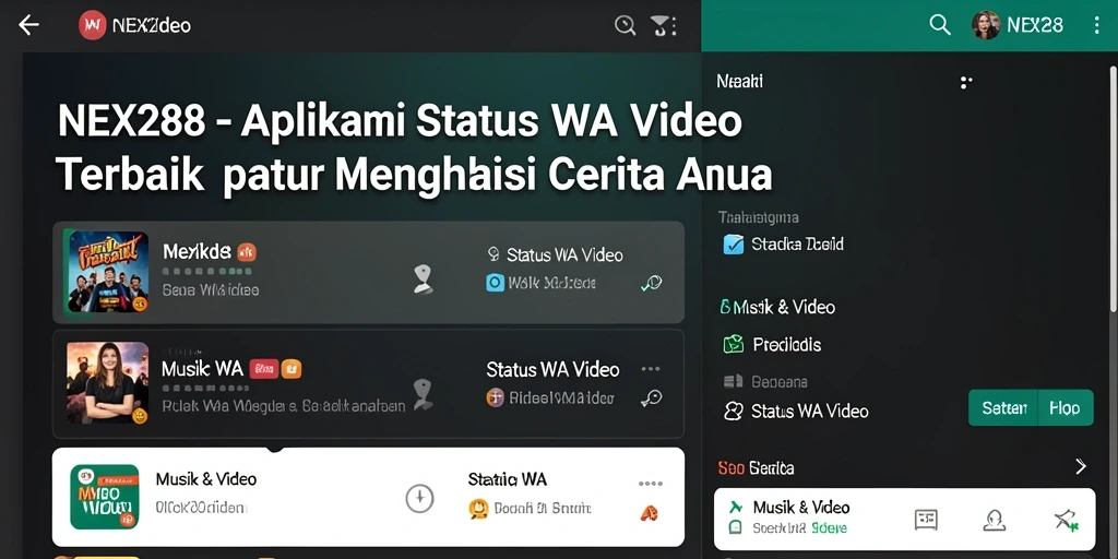 Tampilan antarmuka NEX288 dengan koleksi video status yang menarik.